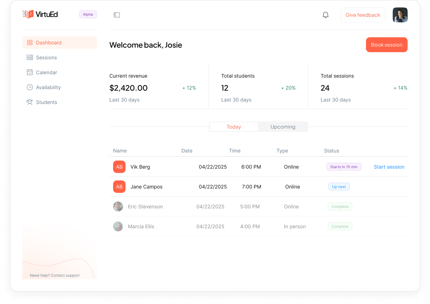 Teacher dashboard